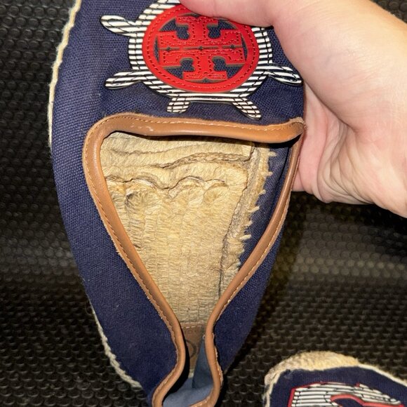 Tory Burch Flats Denim Navy Nautical Beach Slip On Fish Sailboat Women's Size 10 - Picture 9 of 10